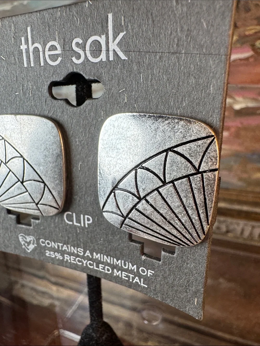 0462-The Sak Silver-Tone Fan Etch‎ Clip-On Earrings